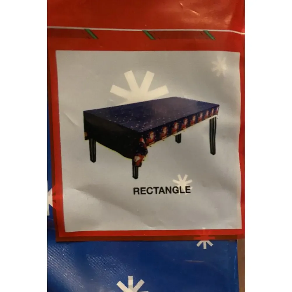 Christmas Holiday Plastic Table Cover Santa Snowflakes 54 X 108 Inches Gathering